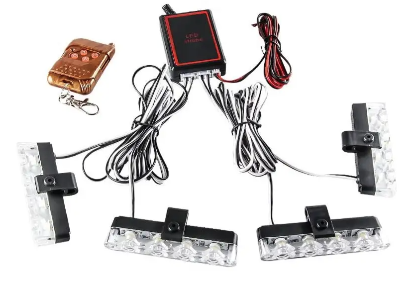 Set 4 stroboscoape cu 4 leduri lumina Albastra si Telecomanda